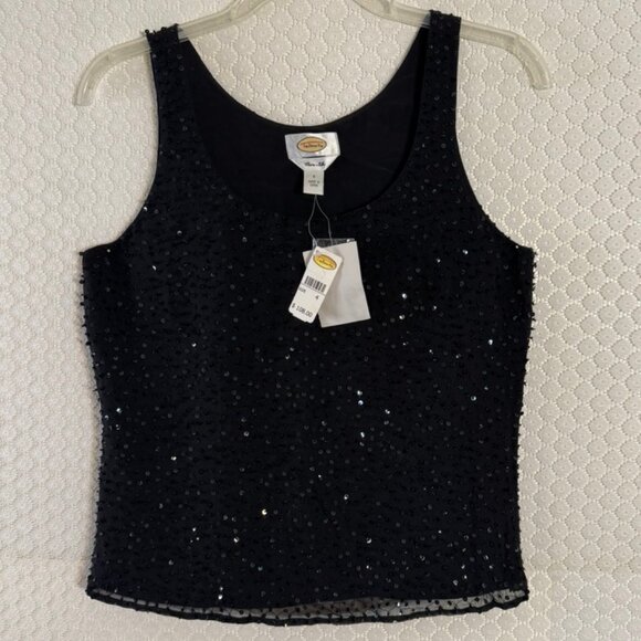 NWT Talbots Black Round Neck Pure Silk Sequins Bead Lined Tank Size 4 - Picture 1 of 8